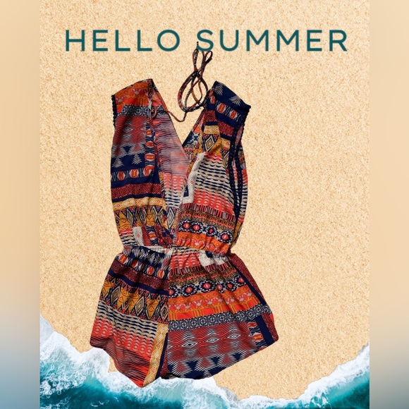 On Twelfth  Floral Romper Size S Sleeveless  Multicolor Shorts Shelf Open Back. - Picture 4 of 16